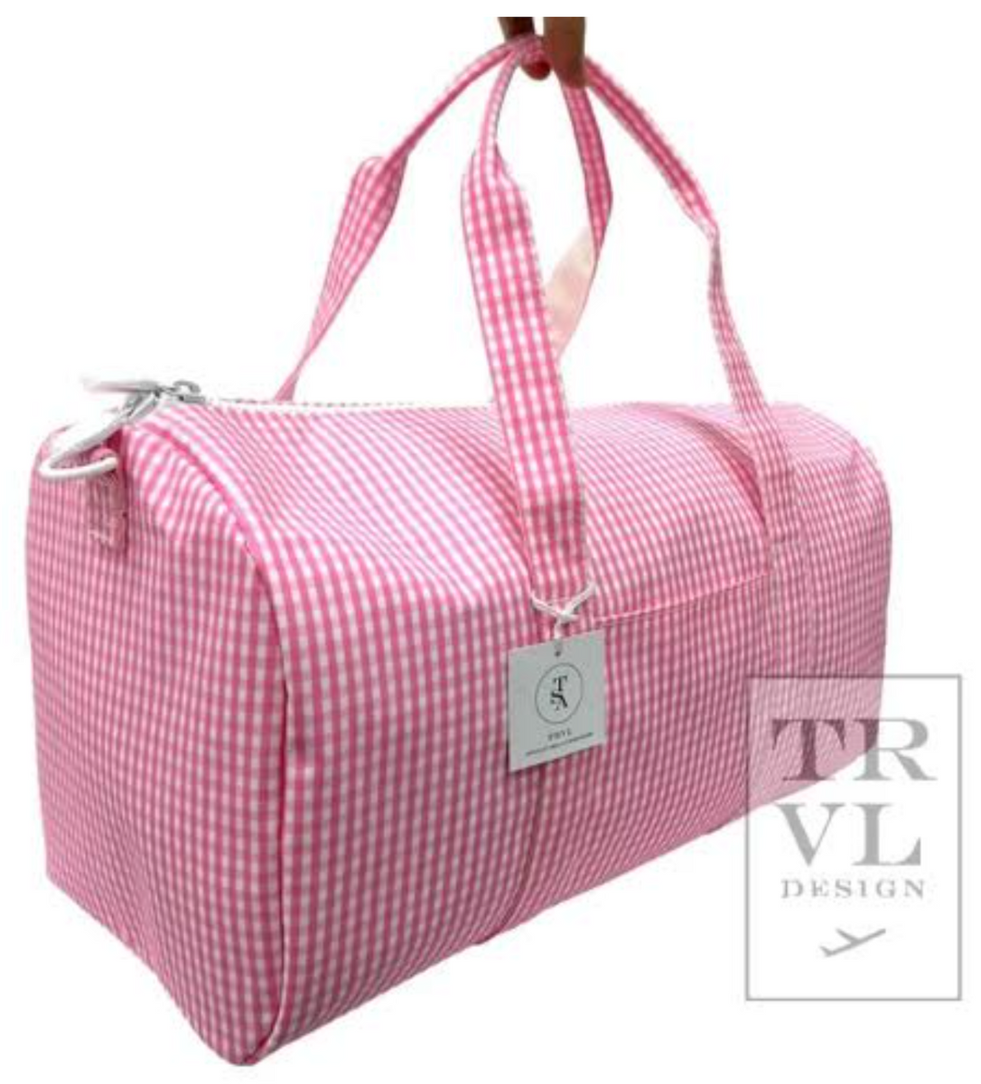 Ruffled Gingham Nylon Duffle Bag