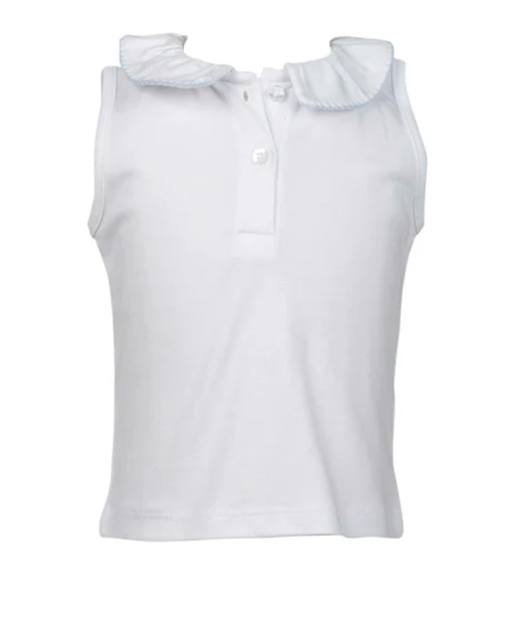 Proper Peony Girls Sleeveless White Pima Top - Trimmed in Pink