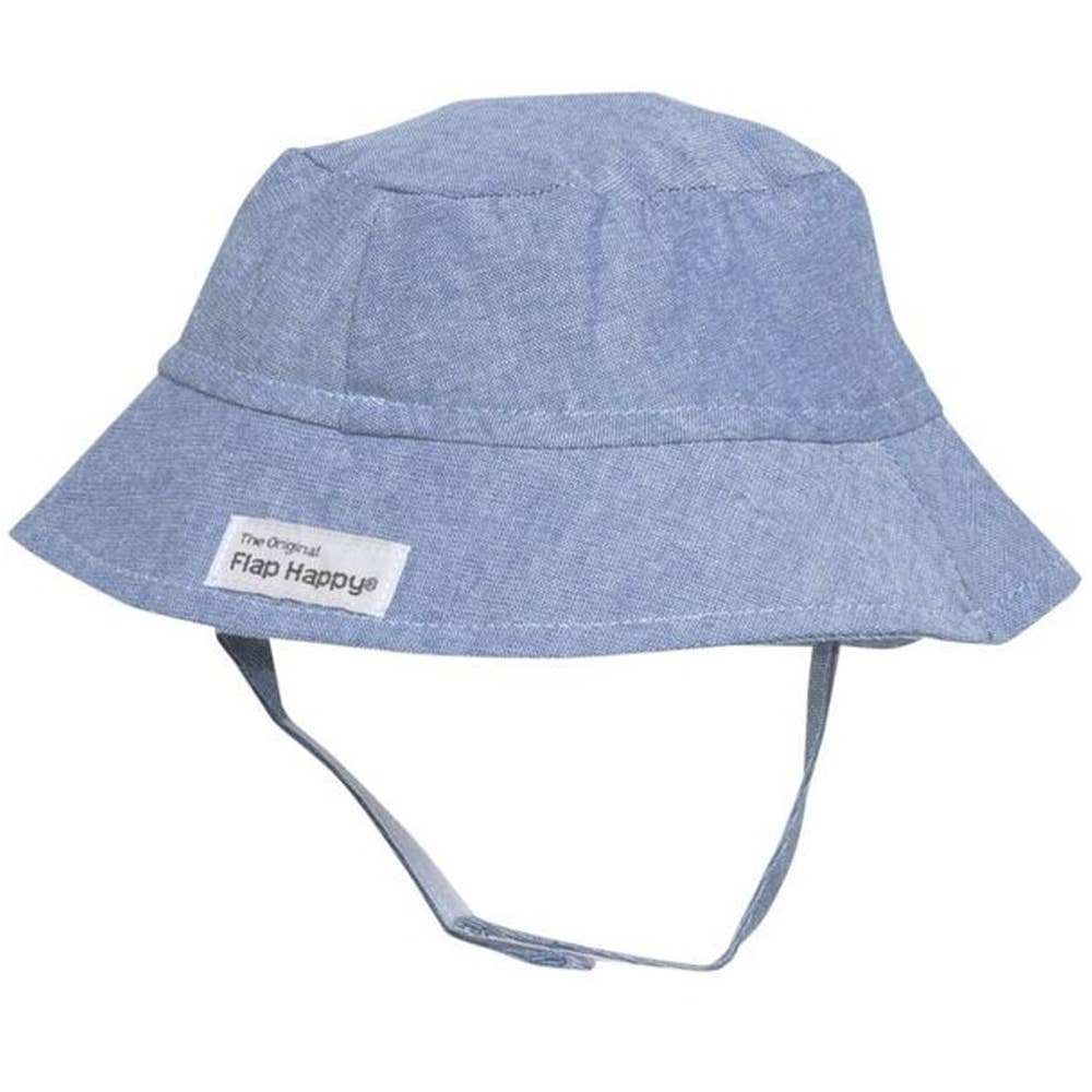 Chambray Stripe Seersucker Flap Happy Kids UPF50+ Girls and Boys Bucket Sun Hat