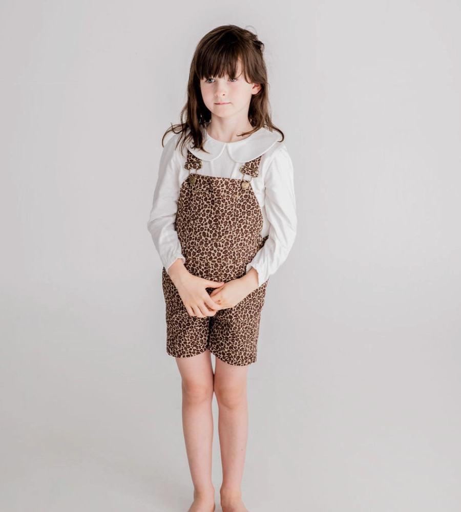 Leopard Print Overall Shorts Dotty Dungarees