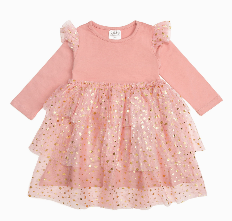 long sleeve tutu dress Blush Shimmer Long Sleeve Tutu Dress – the blue béret