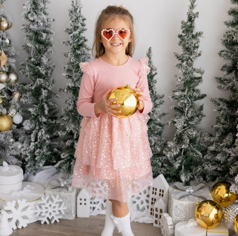 long sleeve tutu dress Blush Shimmer Long Sleeve Tutu Dress – the blue béret