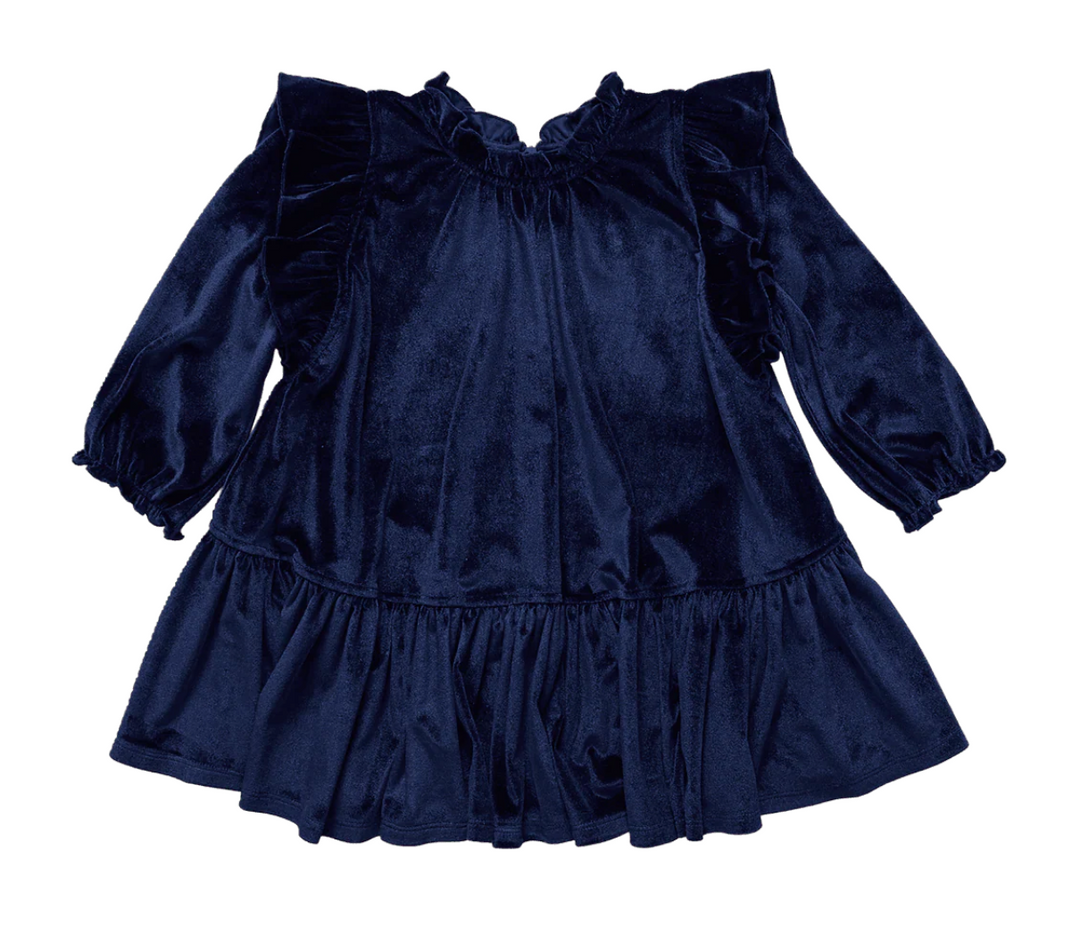 Girls Velour Harper Dress - Navy