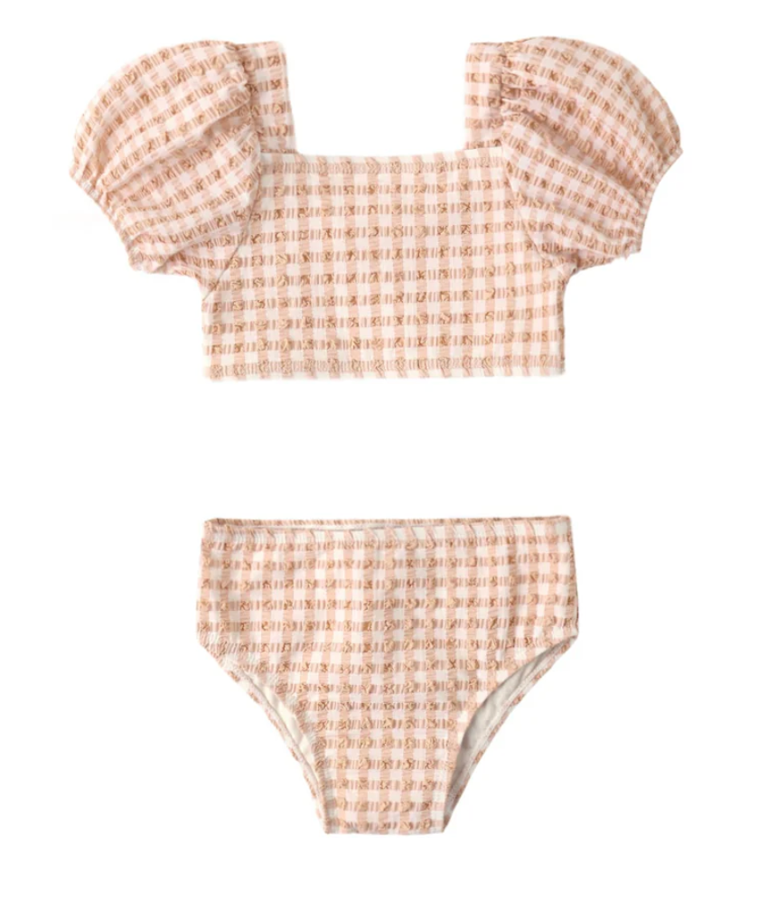 2 piece zippy MELON CHECK SWIMSUIT | Quincy Mae – the blue béret