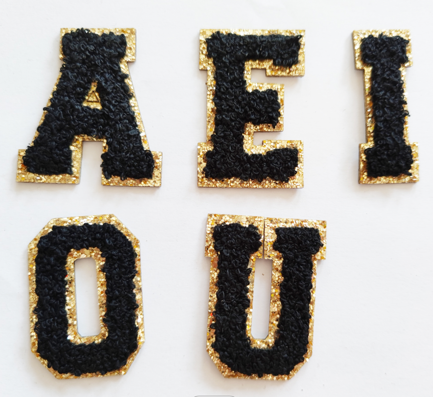 Black Gold Glitter Varsity Letter Patch